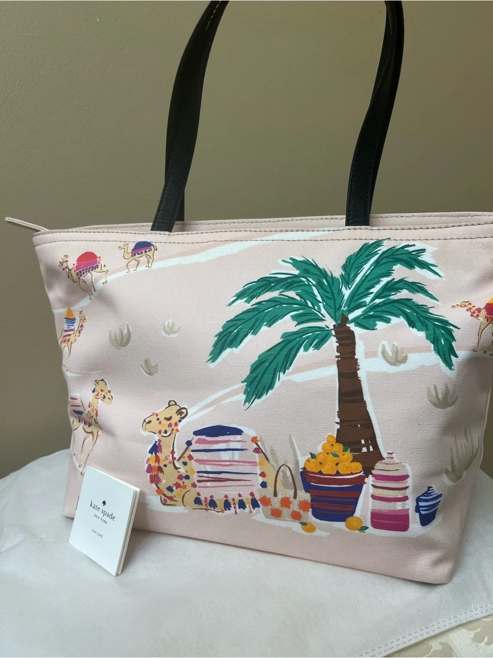 kate spade Collectable L Camel & Palm Print Tote Bag NWOT